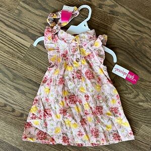 Penelope Mack Pink Floral Ruffle Dress with Yellow Accents